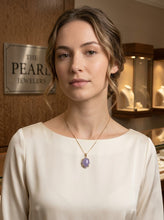 Load image into Gallery viewer, 14k Gold Diamond Lavender Oval Jade Pendant Necklace