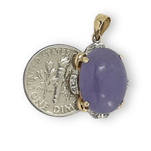 Load image into Gallery viewer, 14k Gold Diamond Lavender Oval Jade Pendant Necklace