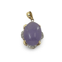Load image into Gallery viewer, 14k Gold Diamond Lavender Oval Jade Pendant Necklace