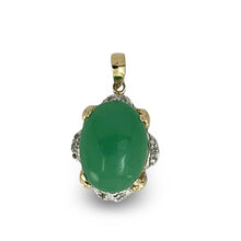 Load image into Gallery viewer, 14k Solid Gold Diamond Cabochons Green Jade Pendant Necklace