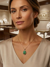 Load image into Gallery viewer, 14k Solid Gold Diamond Cabochons Green Jade Pendant Necklace