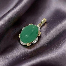 Load image into Gallery viewer, 14k Solid Gold Diamond Cabochons Green Jade Pendant Necklace