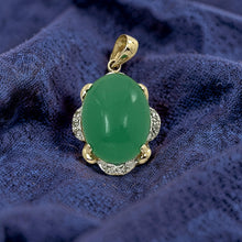 Load image into Gallery viewer, 14k Solid Gold Diamond Cabochons Green Jade Pendant Necklace