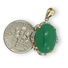 Load image into Gallery viewer, 14k Solid Gold Diamond Cabochons Green Jade Pendant Necklace