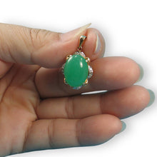 Load image into Gallery viewer, 14k Solid Gold Diamond Cabochons Green Jade Pendant Necklace
