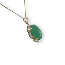 Load image into Gallery viewer, 14k Solid Gold Diamond Cabochons Green Jade Pendant Necklace