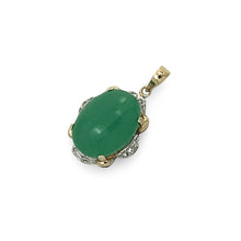 Load image into Gallery viewer, 14k Solid Gold Diamond Cabochons Green Jade Pendant Necklace