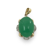Load image into Gallery viewer, 14k Solid Gold Diamond Cabochons Green Jade Pendant Necklace
