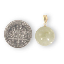 Load image into Gallery viewer, 14k Solid Yellow Gold Dark Khaki Round Bead Jade Pendant