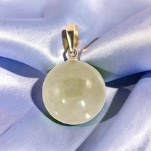 Load image into Gallery viewer, 14k Solid Yellow Gold Dark Khaki Round Bead Jade Pendant