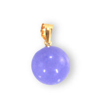 Load image into Gallery viewer, 14k Solid Yellow Gold Lavender Round Bead Jade Pendant