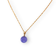 Load image into Gallery viewer, 14k Solid Yellow Gold Lavender Round Bead Jade Pendant