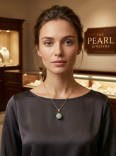 Load image into Gallery viewer, 14kt Solid Yellow Gold Celadon Green Round Jade Pendant Necklace