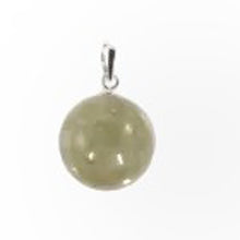 Load image into Gallery viewer, 14k Solid White Gold Dark Khaki Round Bead Jade Pendant