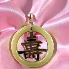 Load image into Gallery viewer, 14k Gold Vintage Longevity Jadeite Donut Pendant