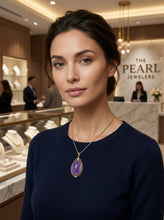 Load image into Gallery viewer, 14k Yellow Gold Cabochon Cut Lavender Jade Pendant Necklace