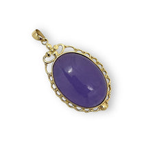 Load image into Gallery viewer, 14k Yellow Gold Cabochon Cut Lavender Jade Pendant Necklace