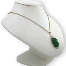 Load image into Gallery viewer, 14k Yellow Gold Cabochon Cut Green Jade Pendant Necklace