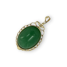 Load image into Gallery viewer, 14k Yellow Gold Cabochon Cut Green Jade Pendant Necklace