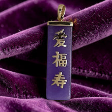 Load image into Gallery viewer, Lavender Jade Love, Joy &amp; Longevity 14k Yellow Gold Pendant