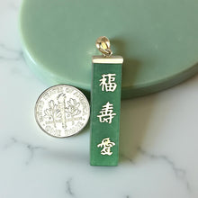 Load image into Gallery viewer, 14k Gold Good Fortune Green Jade Pendant