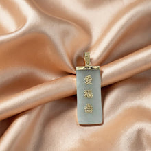 Load image into Gallery viewer, Celadon Green Jade Good Fortune 14k Yellow Gold Pendant