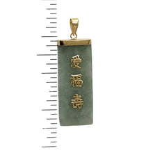 Load image into Gallery viewer, 14k Yellow Gold Celadon Green Jade Good Fortune Pendant