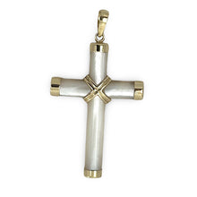 Load image into Gallery viewer, Mother of Pearl Tube 14k Yellow Gold Cross Pendant