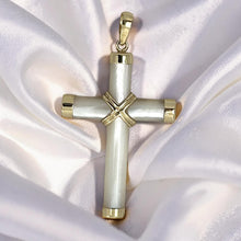 Load image into Gallery viewer, Mother of Pearl Tube 14k Yellow Gold Cross Pendant