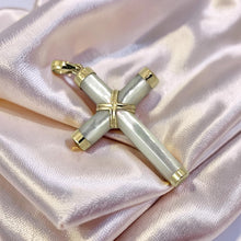 Load image into Gallery viewer, Mother of Pearl Tube 14k Yellow Gold Cross Pendant