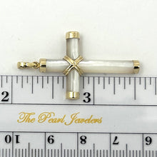 Load image into Gallery viewer, Mother of Pearl Tube 14k Yellow Gold Cross Pendant