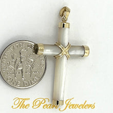 Load image into Gallery viewer, Mother of Pearl Tube 14k Yellow Gold Cross Pendant
