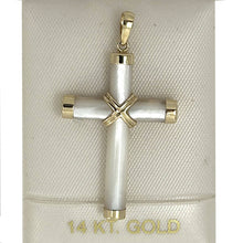 Load image into Gallery viewer, Mother of Pearl Tube 14k Yellow Gold Cross Pendant