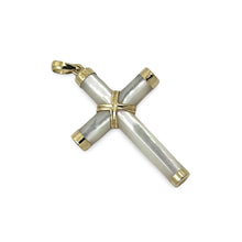 Load image into Gallery viewer, Mother of Pearl Tube 14k Yellow Gold Cross Pendant