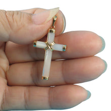 Load image into Gallery viewer, Mother of Pearl Tube 14k Yellow Gold Cross Pendant