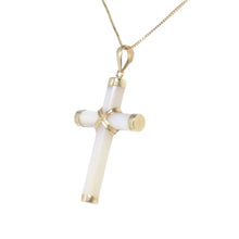 Load image into Gallery viewer, Mother of Pearl Tube 14k Yellow Gold Cross Pendant