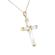 Load image into Gallery viewer, Mother of Pearl Tube 14k Yellow Gold Cross Pendant