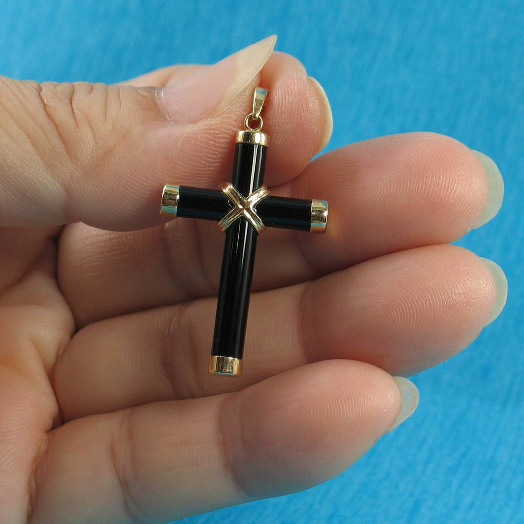 14k Yellow Gold Black Onyx Cross Pendant