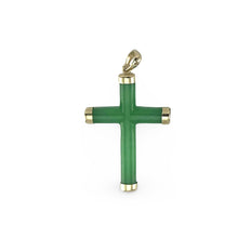 Load image into Gallery viewer, 14k Handcrafted Tube Green Jade Christian Cross  Pendant