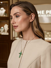 Load image into Gallery viewer, 14k Handcrafted Tube Green Jade Christian Cross  Pendant