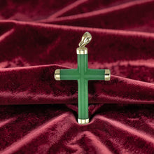 Load image into Gallery viewer, 14k Handcrafted Tube Green Jade Christian Cross  Pendant