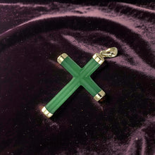Load image into Gallery viewer, 14k Handcrafted Tube Green Jade Christian Cross  Pendant