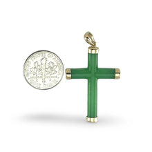 Load image into Gallery viewer, 14k Handcrafted Tube Green Jade Christian Cross  Pendant