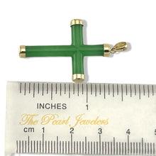 Load image into Gallery viewer, 14k Handcrafted Tube Green Jade Christian Cross  Pendant