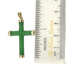 Load image into Gallery viewer, 14k Handcrafted Tube Green Jade Christian Cross  Pendant