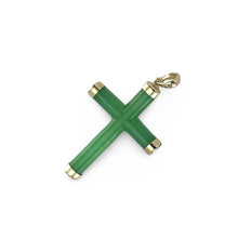 Load image into Gallery viewer, 14k Handcrafted Tube Green Jade Christian Cross  Pendant