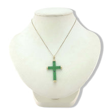 Load image into Gallery viewer, 14k Handcrafted Tube Green Jade Christian Cross  Pendant