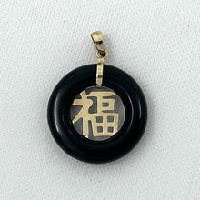 Load image into Gallery viewer, 14k Gold Good Luck Black Onyx Donut Pendant