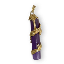 Load image into Gallery viewer, 14k Solid Yellow Gold Dragon Totem Column Lavender Jade Pendant Necklace