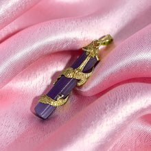 Load image into Gallery viewer, 14k Solid Yellow Gold Dragon Totem Column Lavender Jade Pendant Necklace